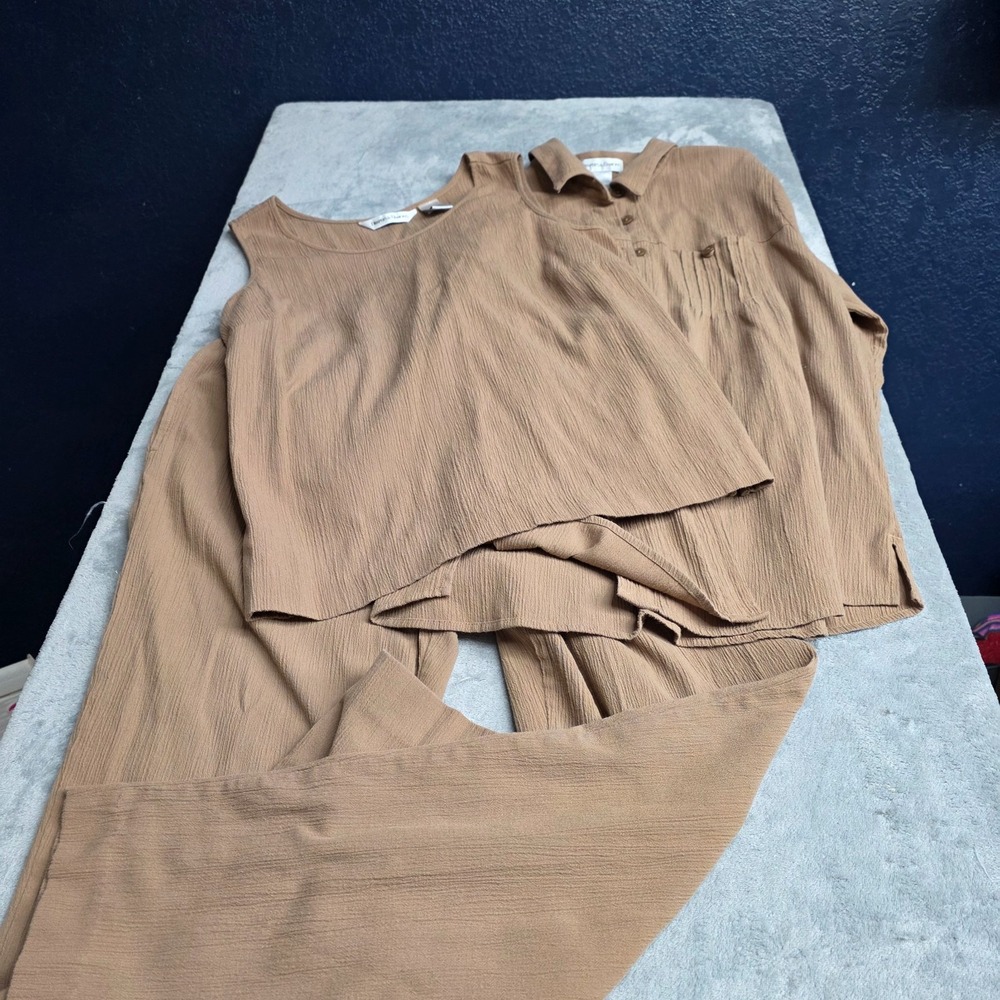 Drapers & Damons Outfit Set Womens PL Tan/Beige 3 Piece Tank Shirt Pants